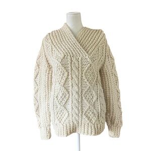 Parker Beige V Neck Cable Knit Sweater - Hand-knit Sweater from Ireland